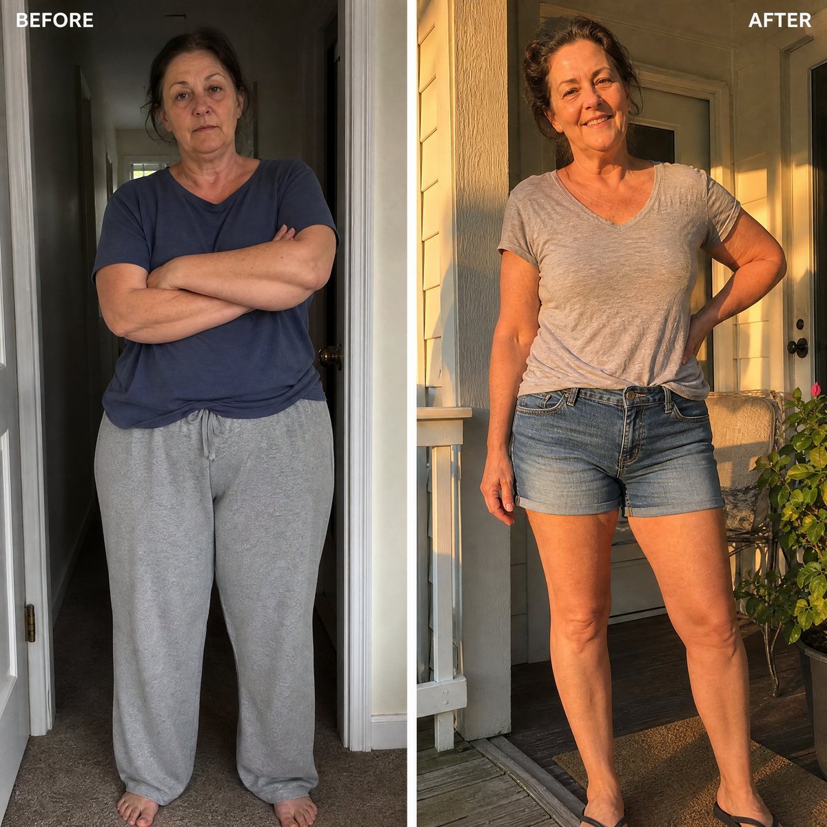 Before and after — wearing shorts again