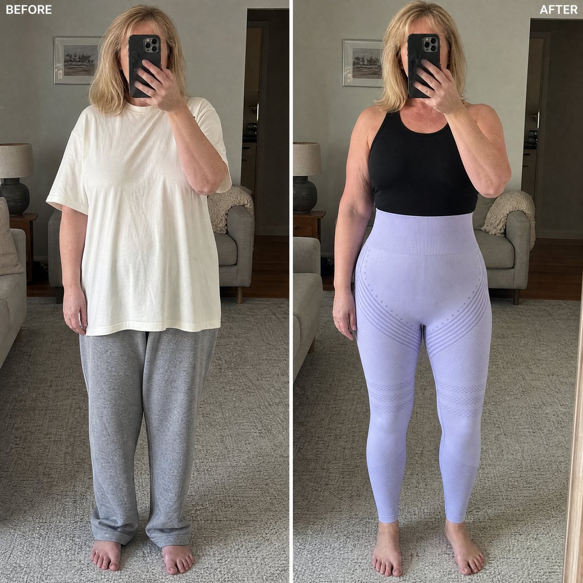 Before and after — whole figure visibly shaped